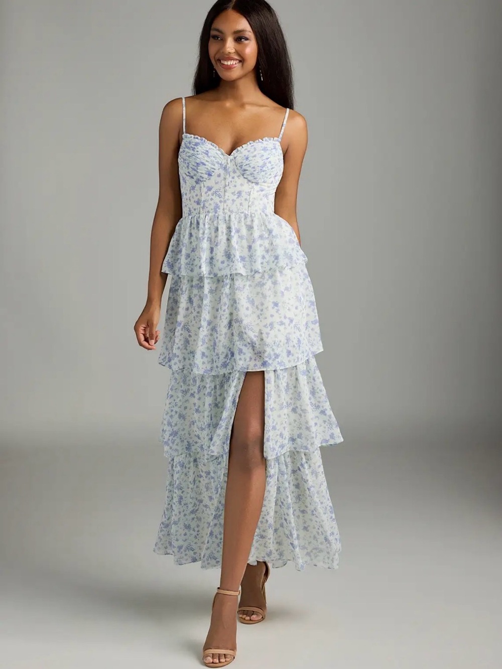 Azazie Kaiden Dress Blue And White Ditsy Floral A-Line Size 10
